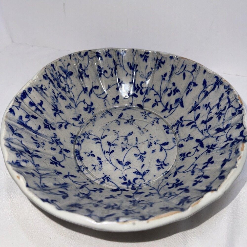J. Kabar Art Studio signed Pottery Bowl Trinket Dish Blue Floral Flowers
